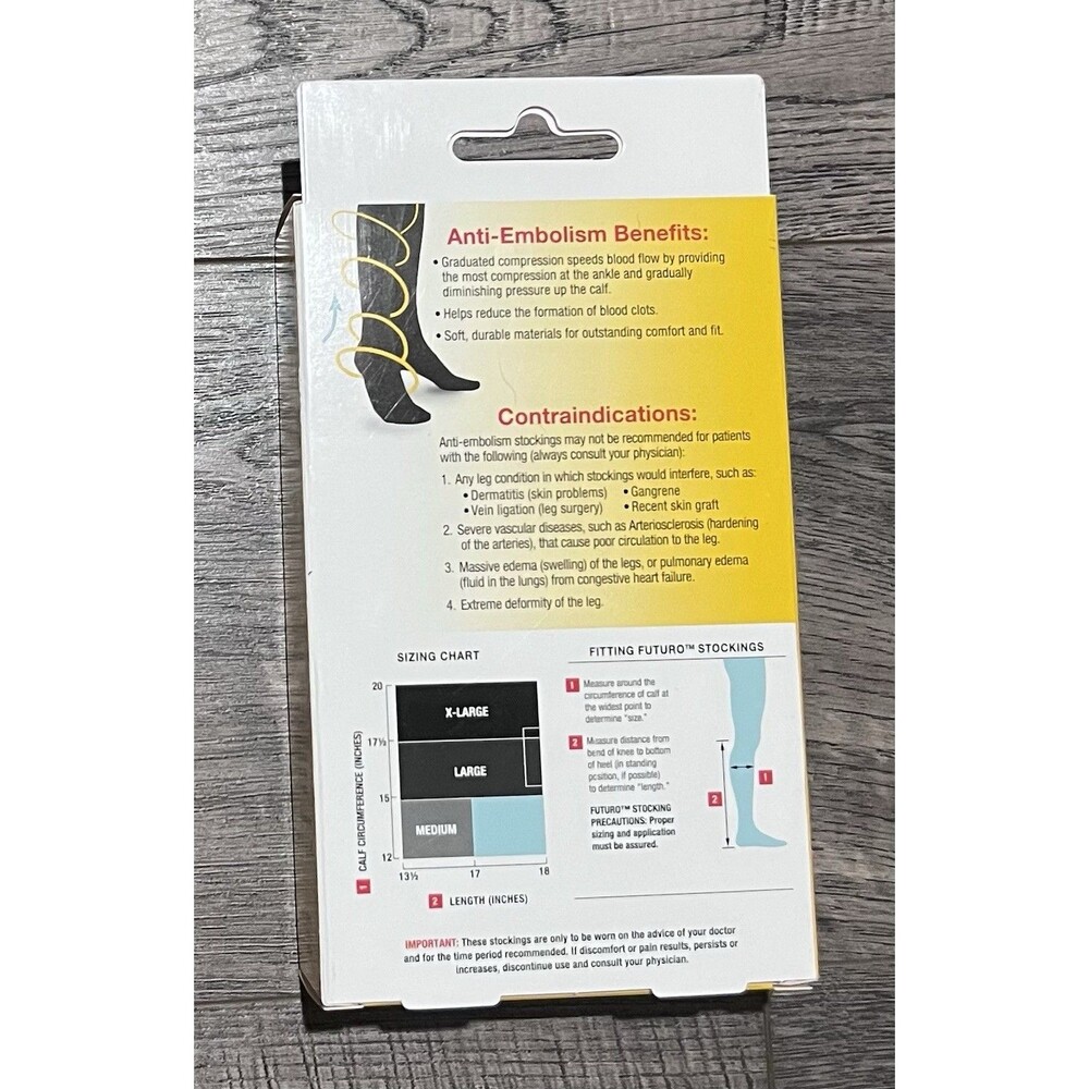 3M Futuro Anti-Embolism Knee Length Stockings XL White Moderate 18mmHg 71059EN - Picture 2 of 9